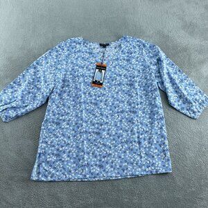 Mario Serrani Womens Blue Floral Print 3/4 Sleeve Blouse XXL NWT 2443
